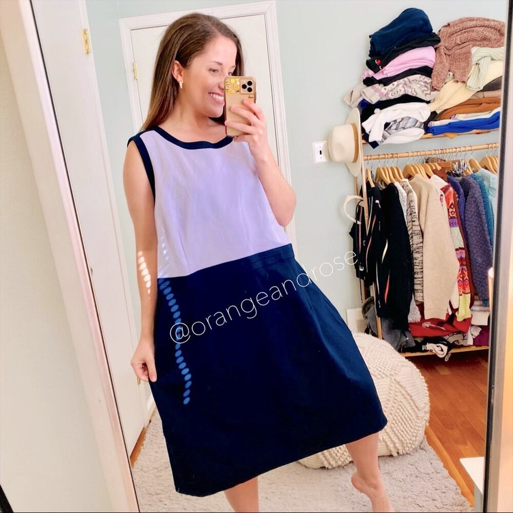 LANDS’ END Lilac Purple Navy Blue Sheath MIDI soft Career Dress 26W Work
